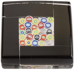 Murano Glass Paperweight, Embedded Circular Millefiori, Black, Gift Boxed