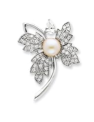 Sterling Silver Imitation Pearl And CZ Pin