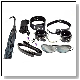 Top Sex Tools SM 7 Pieces Set Whip, Rope, Mouth Stuffed, Nipple Clamps , Mask, Handcuffs, Cuffs Under the Bed Restraint System
