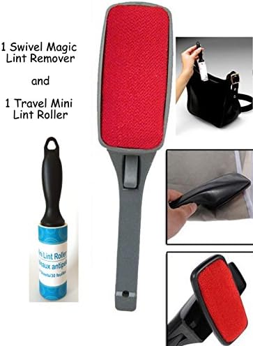 2pc Value Pack Lint Remover- 1 Magic Lint Brush-For Pet Hair, Lint and Dust - Swivel Head & 1 Mini Travel Companion Lint Roller - For ON THE GO!
