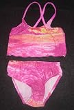 Girls 2 PC Swimsuit Rose Orange Wash