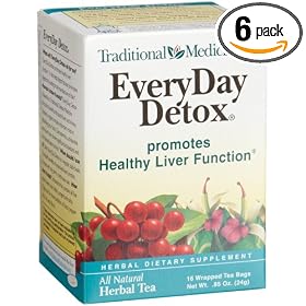 Traditional Medicinals Everyday Detox Herbal Tea, 16-Count Wrapped Tea Bags (Pack of 6)