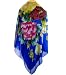 SilkNOW Hand Painted Royal Blue 100% Silk Chiffon Georgette Scarf with Beautiful Multi Colored Floral Pattern