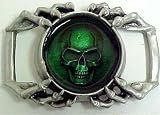 Heavy Pewter Skull / Skeleton Hands Belt Buckle