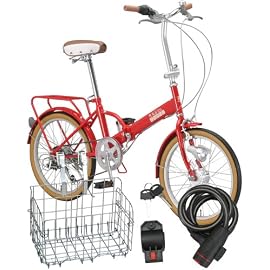 Raychell(レイチェル) MHD-206R SANYOオートライト搭載折りたたみ自転車【3カラー展開】 CP折畳みカゴ・OT-01コイルワイヤー錠 3点セット MHD-206R