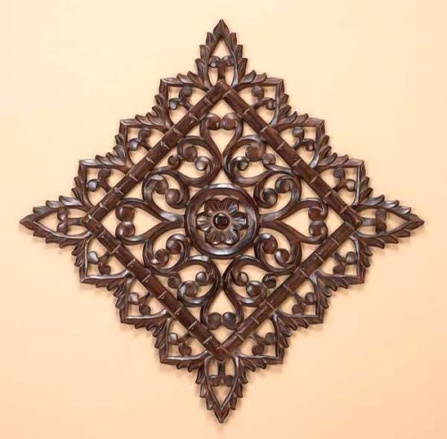 Beautiful Ancient Indian Style HAND CRAFTED WOODEN Diamond Shape WALL PLAQUES (Set of 4)