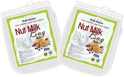 iNeibo Kitchen Mesh Nut Milk Bag(13"x13", 2pack) - Reusable Ideal Food Mesh Strainer For Almond Milk Cold Brew Coffee Yogurt All Purpose Green Juice Filter - Food Grade