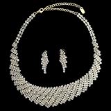 Gold Tone Rhinestone Crystal Bridal Necklace Earrings 2-pcs Set