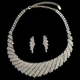 Gold Tone Rhinestone Crystal Wedding Bridal Necklace Earrings 2-Piece Set