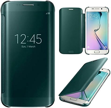Galaxy S6 Edge Case, iNuck Ultra Slim Fit Luxury Clear Mirror Flip Protective Case Cover [Shock Absorbent] for Samsung Galaxy S6 Edge - Retail Packaging (Green)