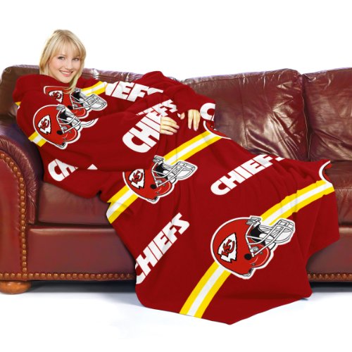 NFL Kansas City Chiefs Adult Comfy Throw, Officially Licensed Blanket with Sleeves 