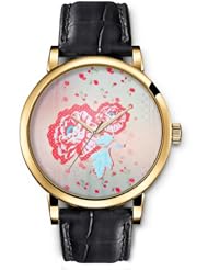 SPRAWL Aanalog Fashion Series Gold Ladies Watches of Genuine Black Leather Strap,Unique Wrist Watch for Women Girls Designed with Design of a flower