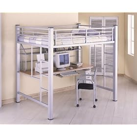 Loft Bed - 3 Inch Full Size Workstation Loft Bunk Bed in Silver - Coaster - 7290