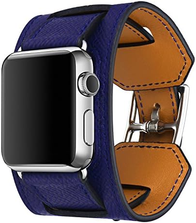 Apple Watch Band Series 1/Series 2,Bandkin Cuff Leather Watch Band and Wristbands with Classic Metal Buckle for iWatch(42mm Dark Blue)