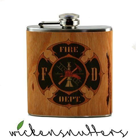 Firefighter Personalized Real Wood Flask