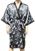 Grau Kimono mit asiatischen Muster Morgenmantel Bademantel Nachtmantel Satin Thai Robe Mantel Neu / erhältlich in 11 Farben