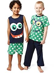 2 Pack Pure Cotton Geek Face & Star Pyjamas