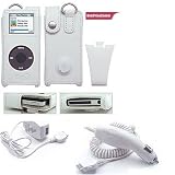 White Leather Case for Apple Ipod Nano + Car Charger for Apple Ipod Nano + Travel / Wall Charger for Apple Ipod Nano