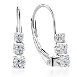 14k White Gold, Round, 3-Stone Lever Back Drop Earrings (1/2 cttw, H-I Color, I1-I2 Clarity)