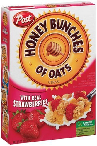 Post Honey Bunches of Oats Cereal with Real Strawberries, 13-Ounce Boxes (Pack of 4) by Post