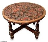 Cedar and leather accent table, 'Circular Paradise'