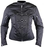 IMAGE OF Ladies Black Fabric Triple Loop Motorcycle Jacket w/ Removable Armor