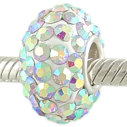 511KFmKSZvL Sterling Silver Jewelry: Sterling Silver European Charm Bead with Aurora Borealis Crystal PAVE