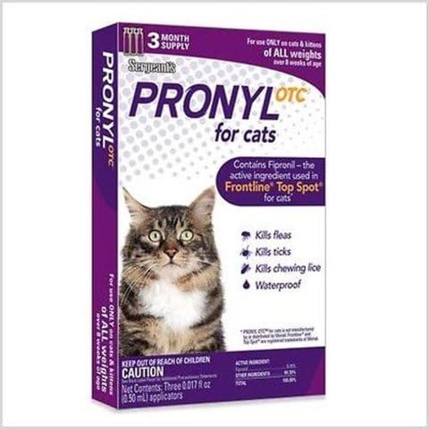 3-dose Sergeant's Pronyl Otc Flea Tick Lice for Cats All Sizes Over 12 Weeks