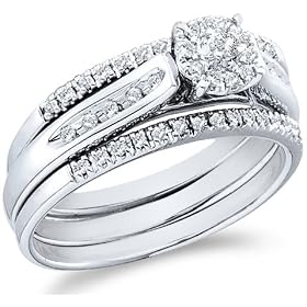 Size - 4 - 14k White Gold Diamond Ladies Womens Bridal Engagement Ring with 2 Matching Wedding & Anniversary Band Three 3 Ring Set Invisible Solitaire Style Center Setting with Side Stones Channel Set Round Brilliant Cut Diamond Ring 5mm (1/4 cttw, G - H Color, SI2 Clarity)