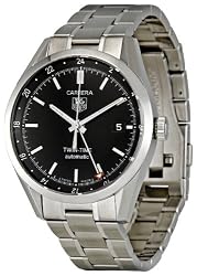 TAG Heuer Men's WV2115.BA0787 Carrera Calibre 7 Twin Time Automatic Black Dial Steel Bracelet Watch