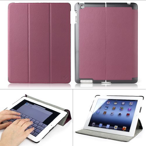 Accessorise Ultra Slim and Lightweight Leather Case Folio (Grape Wine Purple) with Automatic Wake-up Closure and 3-in-1 built-in Stand for Apple iPad 4 / iPad 3 / The New iPad