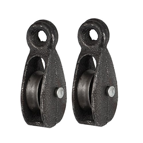 20mm Diameter Metal Single Sheave Fixed Eye Rope Pulley Black 2 Pcs