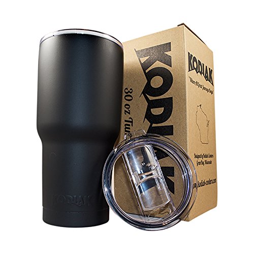 Kodiak Coolers Vacuum Insulated Tumbler Two Lids - Stainless Steel Double Wall - Thermal Coffee Travel Cup Rambler Mug - Thermos BPA Free - Compare to Yeti & Contigo - Hold Ice 24 Hours (Black 30)