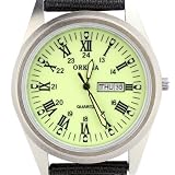 Orkina Mens Light Green Dial Quartz Date Day Nylon Canvas Band Wrist Watch P104CA-SBRLG