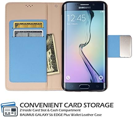 S6 Edge Plus Magnetic Kickstand Wallet Case, Samsung Galaxy S6 Edge+ Soft Foldable Leather Diary Flip Cover, 10 Colors (Sky Blue)
