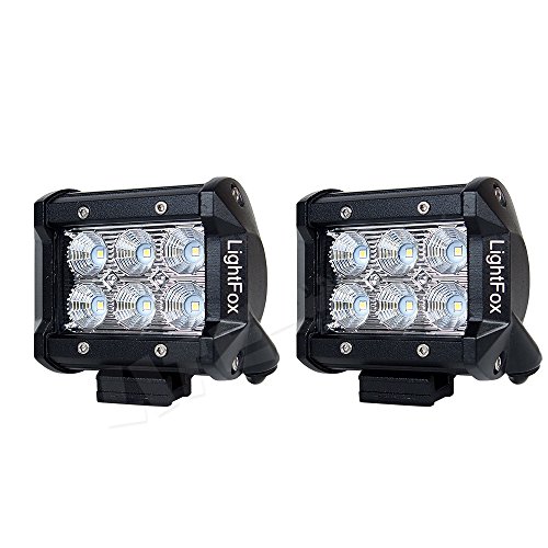 LightFox 2Pcs 4” inch 18W Cree LED Light Bar Offroad Flood Beam 60 degree LED Work Lights Lamp for Trucks 12v 24v Car Pickup Atv Suv Utv Jeep Waterproof Auxiliary Driving Lamp