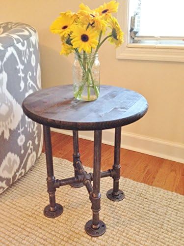 Small Round Industrial Style Steel Pipe End Table