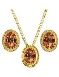 2.85 Ct Ecstasy Mystic Topaz 925 Yellow Gold Plated Silver Pendant Earrings Set