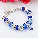 Long Way Silver Plated Snake Chain Blue Glass Bead Heart Charm Bracelet
