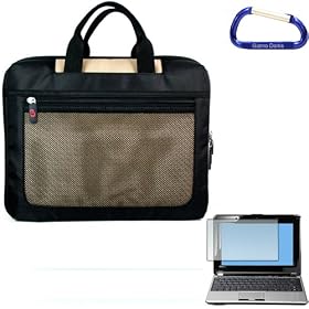Sturdy Nylon (Tan) Laptop Carrying Case and 10 Inch Screen Protector with Free Carabiner Key Chain for the Acer Aspire One P531h, 531h, D250, D150 or any 10 Inch Series Netbook Laptop Computer