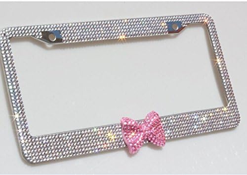 Bling License Plate Frames - Pure Handmade Rhinestone Crystal License Plate Frames 12 Rows of Diamonds with 2 Holes (12inch×6.3inch)