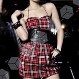 Tartan Rock Gingham Red Check halter Neck sleeveless Punk Club Mini Dress 6-12