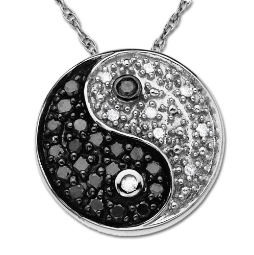 14k White Gold Black and White Diamond Ying-Yang Pendant (1/5 cttw), 18