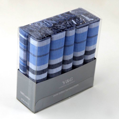 WHOLESALE LOT MENS Designer Fashion Gift 10 Pack Hankies Mens Cotton With Gift Box -- Blue Checkers MH1068