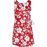 Sarong Dress - Women's Classic Hibiscus Mock Wrap Hawaiian Aloha A Line Side Tie Dress in Red - M