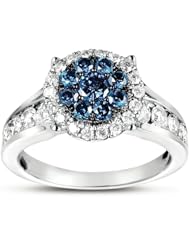 1.75 CTW Blue & White Diamond Ring - Size 7