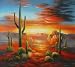 Southwestern Red Sunset Desert Oil Painting On Canvas Signed By Artist (Unframed)