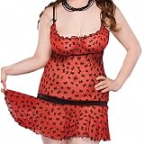 Plus Size Red and Black Bow Mesh Chemise Queen Size