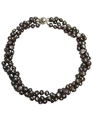 Black 3 Strand 17" Freshwater Pearl Necklace with Sterling Silver Clasp
