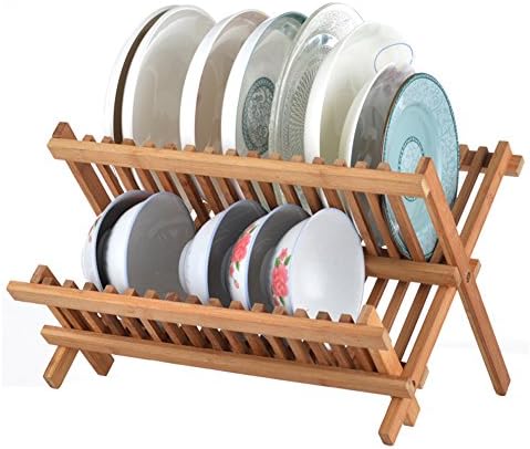 Badasa Bamboo Compact Folding Dish Rack with 2 Levels
